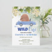 かわいいワイルドワンクマ動物の車1st誕生日パーティー 招待状 (スタンド正面)