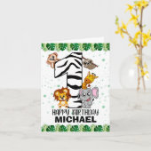 かわいいワイルドワンサファリジャングルアニマルファースト誕生日 カード (黄色い花)