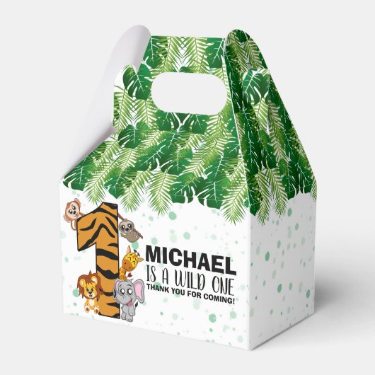 かわいいワイルドワンサファリジャングルアニマルファースト誕生日 フェイバーボックス (裏面サイド)