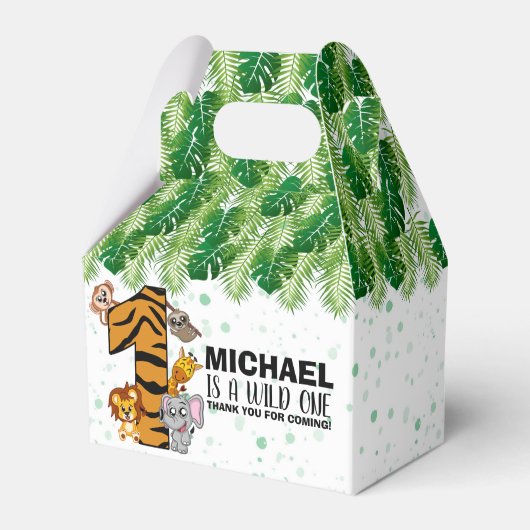 かわいいワイルドワンサファリジャングルアニマルファースト誕生日 フェイバーボックス (正面サイド)
