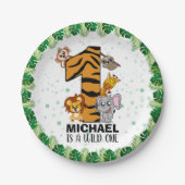 かわいいワイルドワンサファリジャングルアニマルファースト誕生日 ペーパープレート (正面)