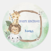 かわいいワイルドワンサファリジャングル動物園の誕生日パーティー ラウンドシール (正面)