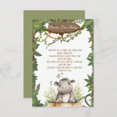 かわいいワイルドワンサファリベビーヒポタムスベビーシャワー エンクロージャーカード (正面/裏面)