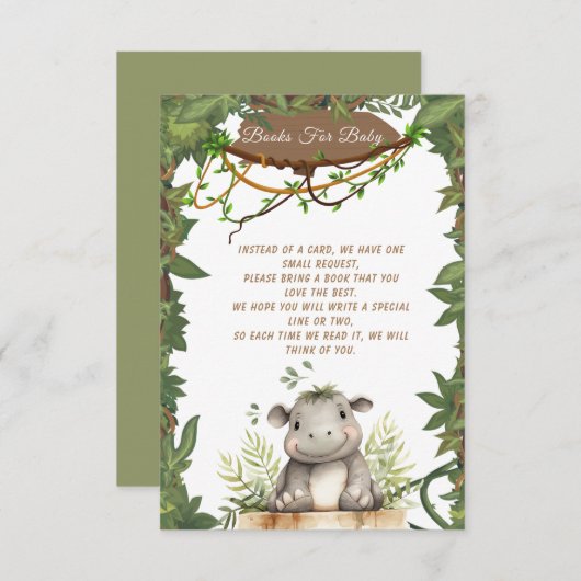 かわいいワイルドワンサファリベビーヒポタムスベビーシャワー エンクロージャーカード (正面/裏面)