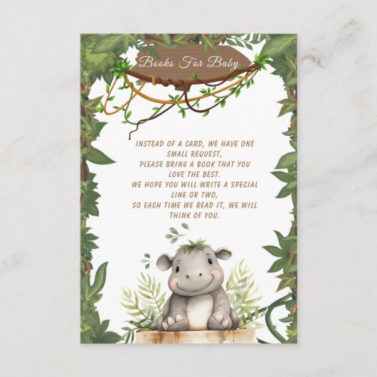 かわいいワイルドワンサファリベビーヒポタムスベビーシャワー エンクロージャーカード (正面)