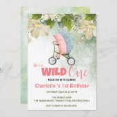 かわいいワイルドワンサファリポルキューパインバイク1st誕生日 招待状 (正面/裏面)