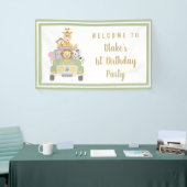 かわいいワイルドワンサファリ1歳の誕生日パーティーへようこそ 横断幕 (トレードショー)