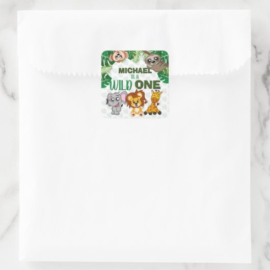 かわいいワイルドワンジャングルサファリアニマルファースト誕生日 スクエアシール (バッグ)