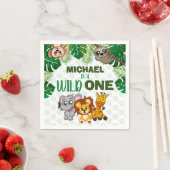 かわいいワイルドワンジャングルサファリアニマルファースト誕生日 スタンダードカクテルナプキン (インサイチュ)