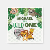 かわいいワイルドワンジャングルサファリアニマルファースト誕生日 スタンダードカクテルナプキン (正面)