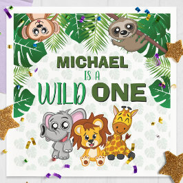 かわいいワイルドワンジャングルサファリアニマルファースト誕生日 スタンダードカクテルナプキン