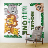 かわいいワイルドワンジャングルサファリアニマルファースト誕生日 タペストリー (インサイチュ(横))
