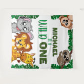 かわいいワイルドワンジャングルサファリアニマルファースト誕生日 タペストリー (正面(横))