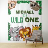 かわいいワイルドワンジャングルサファリアニマルファースト誕生日 タペストリー (インサイチュ)