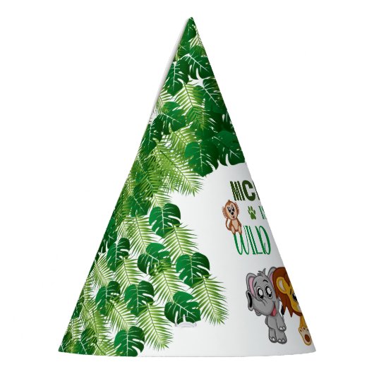 かわいいワイルドワンジャングルサファリアニマルファースト誕生日 パーティーハット (左)