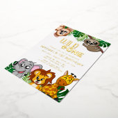 かわいいワイルドワンジャングルサファリアニマルファースト誕生日 箔招待状 (回転した状態)