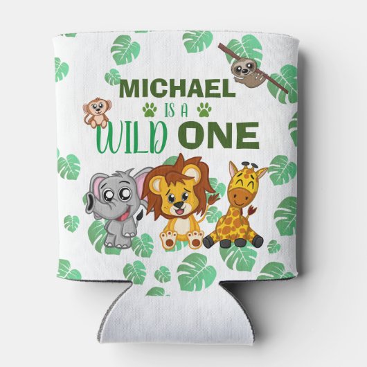 かわいいワイルドワンジャングルサファリアニマルファースト誕生日 缶クーラー (裏面)