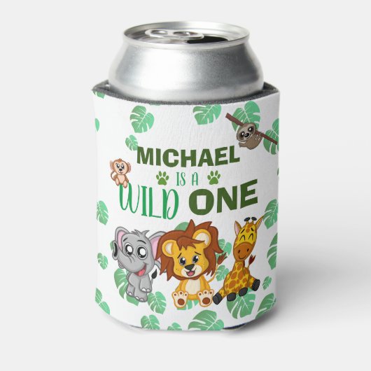 かわいいワイルドワンジャングルサファリアニマルファースト誕生日 缶クーラー (缶裏面)