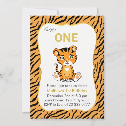 かわいいワイルドワンタイガー1st誕生日招待状 招待状 (正面)