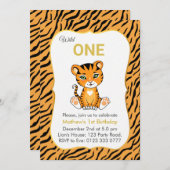 かわいいワイルドワンタイガー1st誕生日招待状 招待状 (正面/裏面)