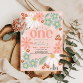 かわいいワイルドワンワイルドフラワーデイジーガールズガールズ1st誕生日 招待状