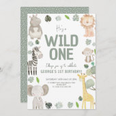 かわいいワイルドワン男女兼用誕生日 招待状 (正面/裏面)
