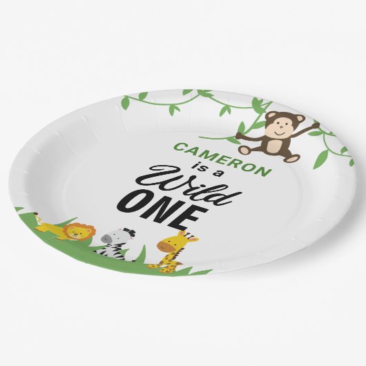 かわいいワイルドワン誕生日サファリジャングル動物 ペーパープレート (アングル)