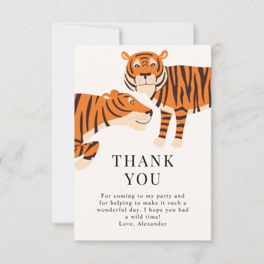 かわいいワイルドワン サファリタイガー 子供の誕生日 サンキューカード (正面)