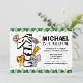 かわいいワイルドワン サファリ ジャングル 動物 1歳の誕生日 招待状 (スタンド正面)