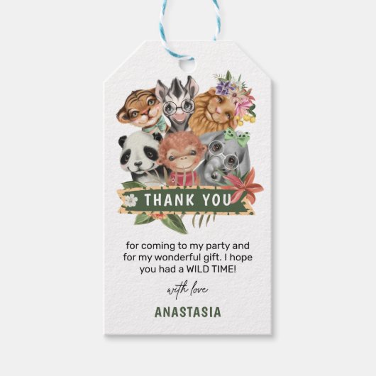 かわいいワイルドワン ジャングルガール ありがとうギフトタグ ギフトタグ (正面)