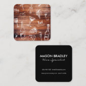 かわいいワインイラストとウッドパネル素朴 スクエア名刺 (正面/裏面)