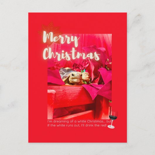 かわいいワインクリスマスの名言とリクガメ ポストカード (正面)