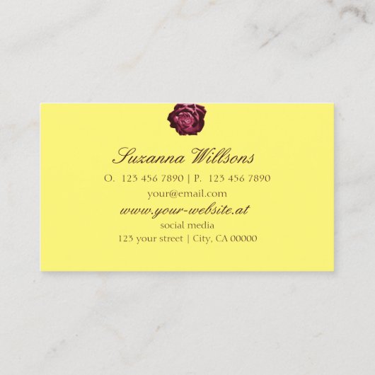 かわいいワインレッドローズプレーンイエローイニシャル 名刺 (裏面)