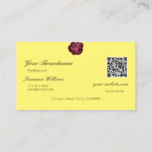 かわいいワインレッドローズプレーン黄色のロゴとQRコード 名刺 (裏面)