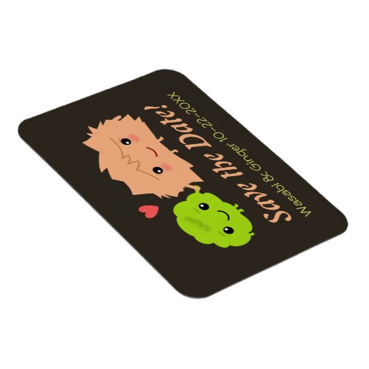 かわいいワサビとジンジャーの結婚式デートを保存 マグネット (右側)