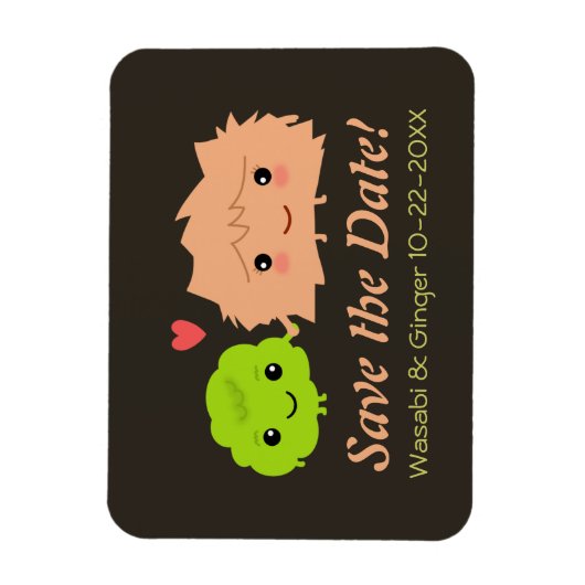 かわいいワサビとジンジャーの結婚式デートを保存 マグネット (縦)