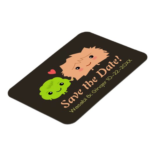 かわいいワサビとジンジャーの結婚式デートを保存 マグネット (左側)