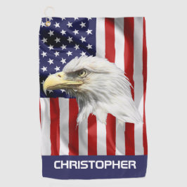 かわいいワシ、アメリカ国旗、愛国心 ゴルフタオル