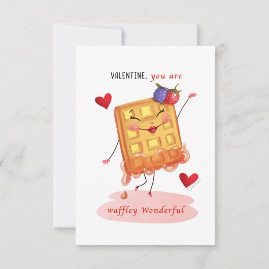 かわいいワッフルキャラクター 小さな伝統的なバレンタイン 招待状 (正面)