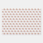 かわいいワテカラーバニーとピンクの花柄 ラッピングペーパーシート (正面)