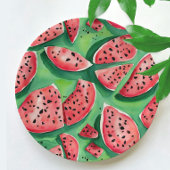 かわいいワテメロンレッドとグリーンフルーツの水色 ペーパープレート