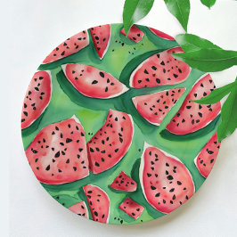 かわいいワテメロンレッドとグリーンフルーツの水色 ペーパープレート