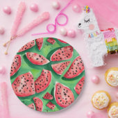 かわいいワテメロンレッドとグリーンフルーツの水色 ペーパープレート (パーティー)