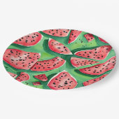 かわいいワテメロンレッドとグリーンフルーツの水色 ペーパープレート (アングル)