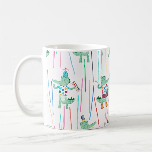 かわいいワニとミュージカル楽器。ウォーターコル コーヒーマグカップ (左)