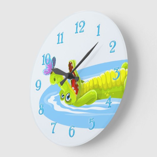 かわいいワニと蝶の漫画の壁掛け時計 ラージ壁時計 (傾斜)