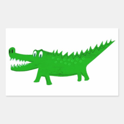かわいいワニのイラスト 長方形シール (正面)