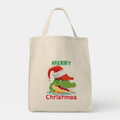 かわいいワニのクロコダイルクリスマスサファリサンタ トートバッグ (裏面)