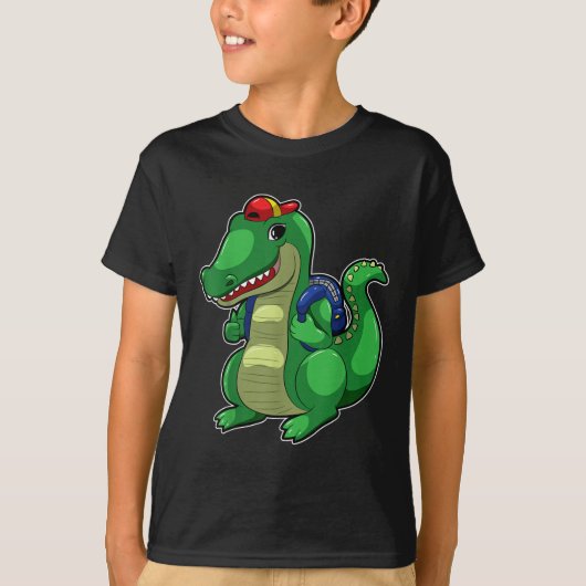 かわいいワニのリュックサック 学校に戻る 面白いクロコダイル バッグ Tシャツ (正面)