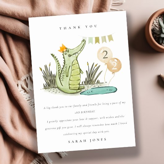 かわいいワニの沼の誕生日パーティー(どんな年齢でも) サンキューカード